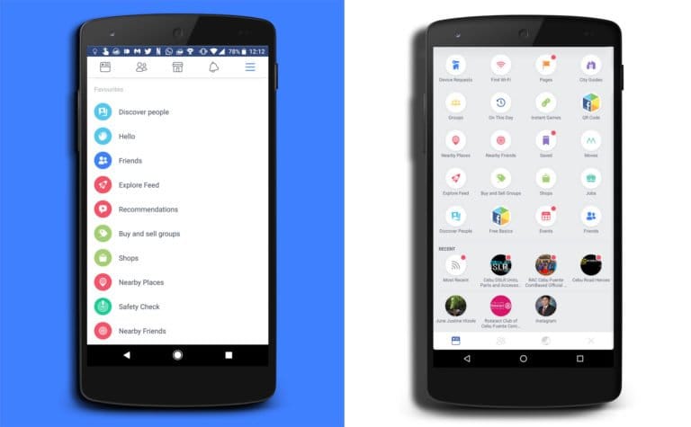 Facebook comparación antes y después iconos de aplicaciones
