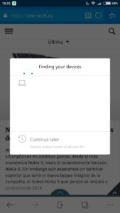 Buscando otros dispositivos para continuar la navegación con Edge para Android