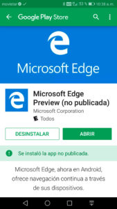 Microsoft Edge en la Google Play