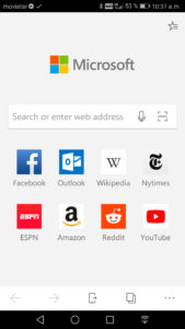 Página principal de Microsoft Edge en Android