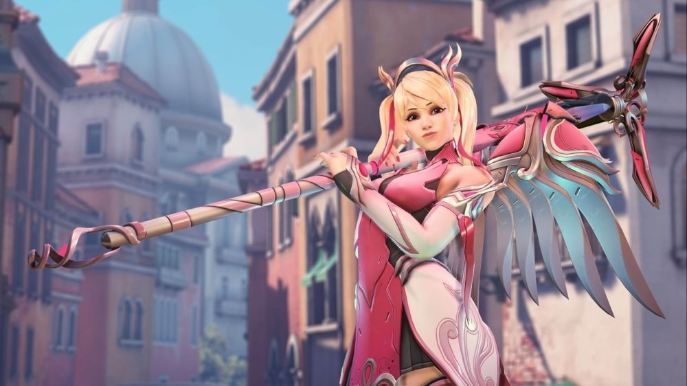 Overwatch colabora con la lucha contra el cancer de mama con Mercy rosa