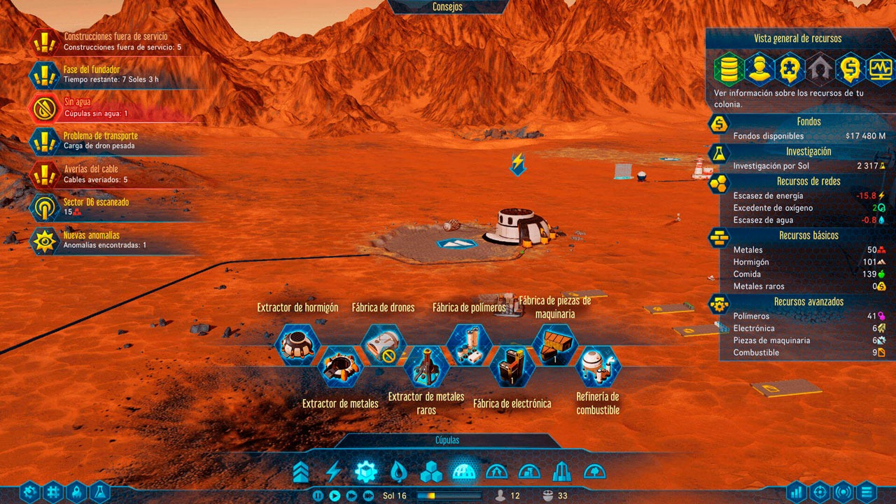 Interfaz de Surviving Mars