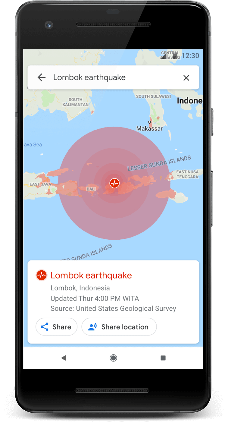 Google Maps aviso de desastres naturales - terremotos