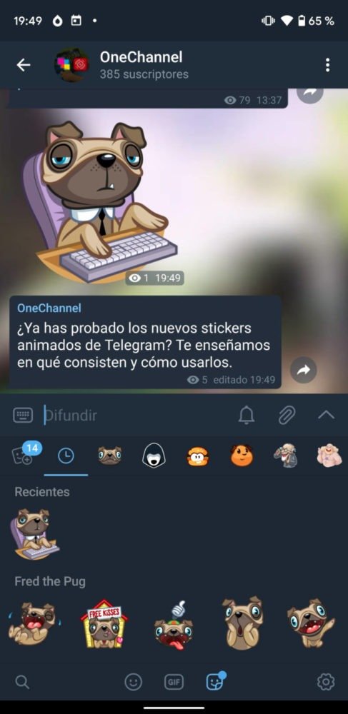 stickers animados en Telegram