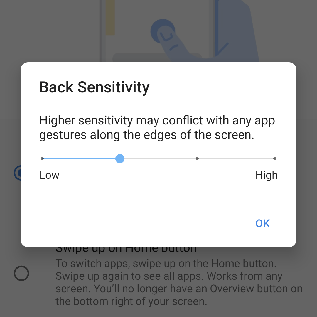 Android 11, Sensibilidad atrás
