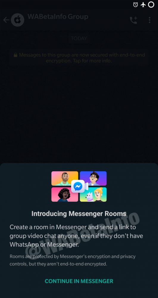 WhatsApp avanza en la integración de Rooms, el servicio de videollamadas de Facebook 3