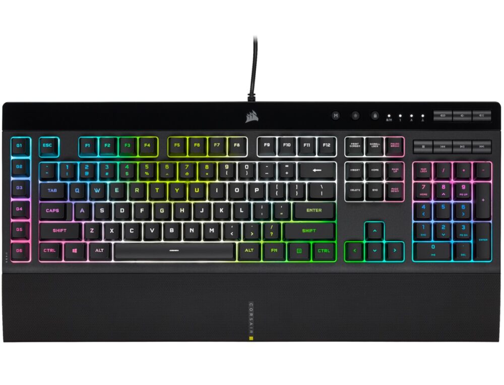 CORSAIR K55 RGB PRO Bedraad Gaming Toetsenbord met membraan - IP42 Stof- en spatwaterdicht - 6 Macro Toetsen Elgato Integratie - Compatibel met iCUE - AZERTY BE - PC, Mac, Xbox - Zwart