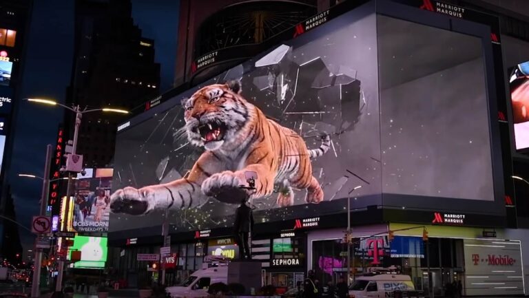 Samsung promociona el Galaxy S22 con un tigre en 3D en varias ciudades del mundo