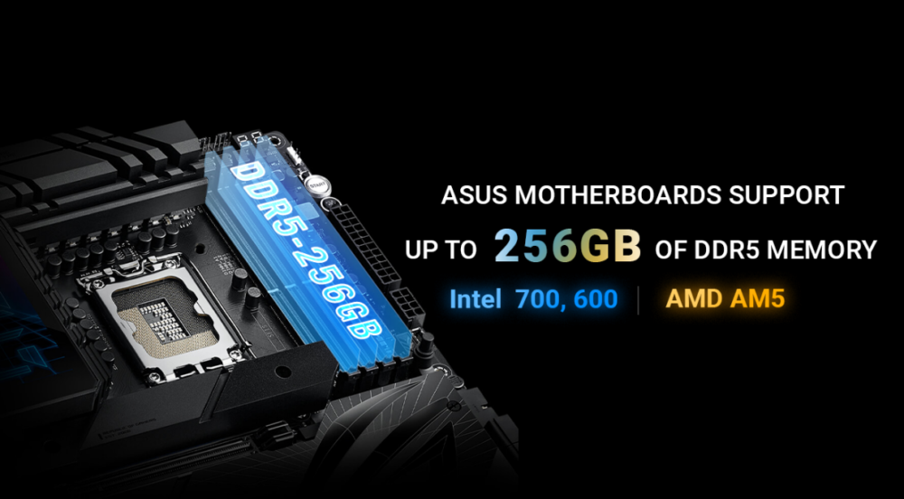 ASUS amplia el soporte de las DDR5 hasta 256 GB en sus placas Intel 700/600 y AMD AM5 86