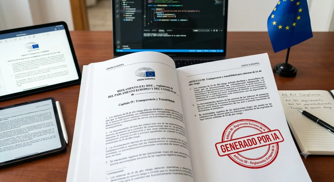 Artículo 50 del Reglamento Europeo de Inteligencia Artificial imagen generada por IA