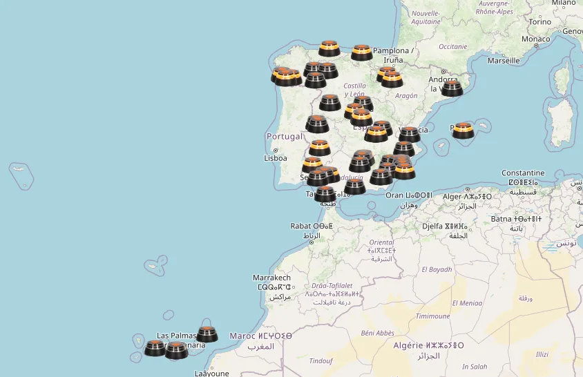 Un mapa permite ver las balizas V16 activas en tiempo real y recientes