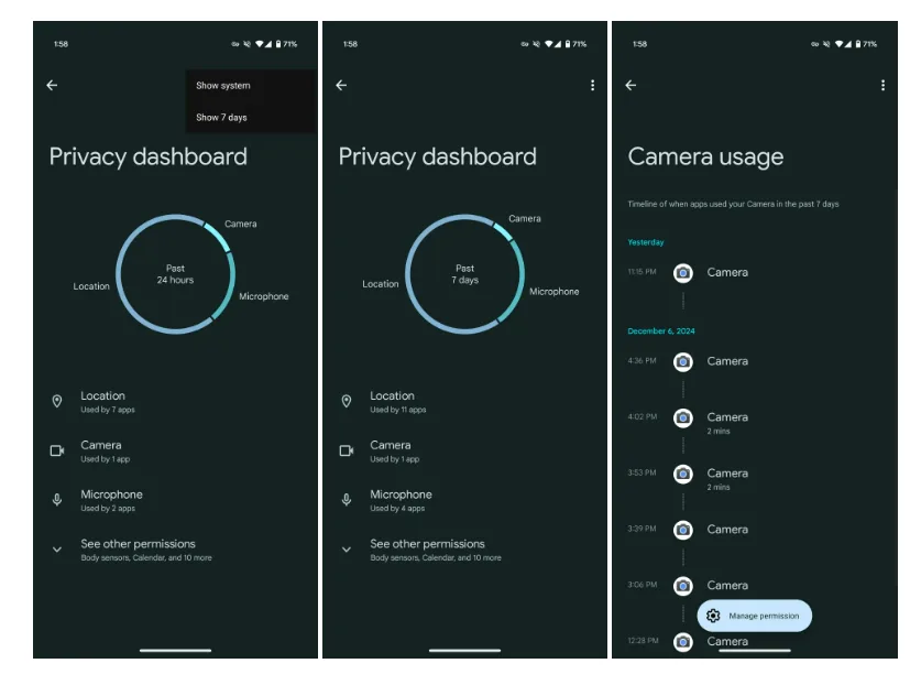 El panel de privacidad de Android añade historial de 7 días